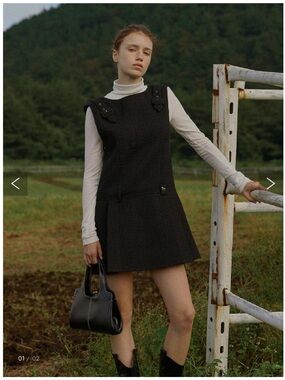 Folnua Scallop Fuzzy Tweed Mini Dress